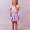 Purple chiffon fabric tiered skirt with a smocked waistband