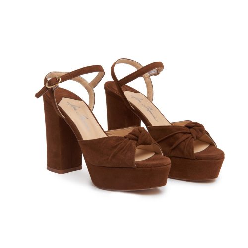 Brown sandal heals with platform and knot on top 