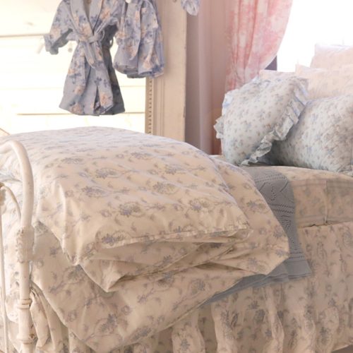 Blue floral ruffle bed skirt