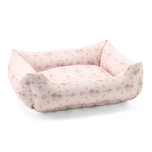 Introducing a vintage-inspired print, dog bed in a soft pink shade, crafted from high-quality linen