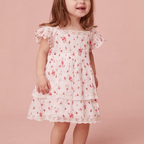 Dress with our ditsy floral print, short flutter sleeves, a square neckline, and an airy skirt.