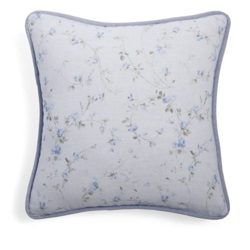 Blue throw pillow with a floral print.