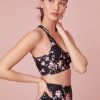 black with pink floral print Light Support - Sports Bra